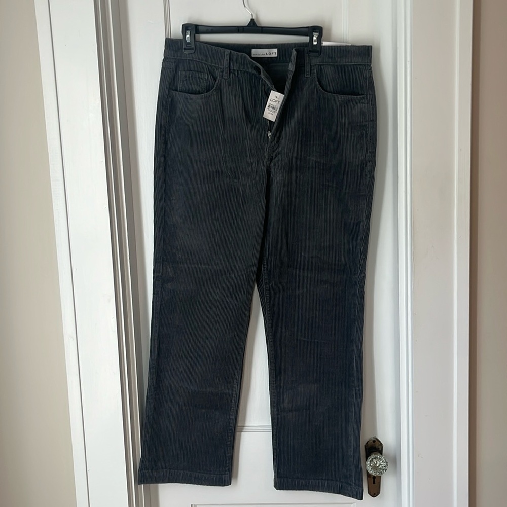NWT LOFT gray corduroy straight leg pants size 32 or 14.